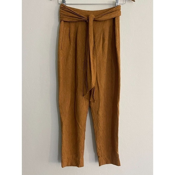 Ett Twa Anthropologie Pants sz 2 Aubade Tie Waist Belted Tapered Copper Brown - Picture 3 of 8